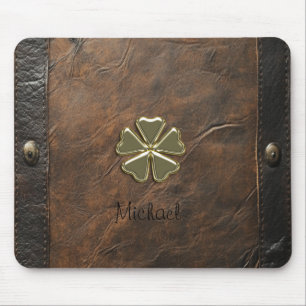 Tapis De Souris Trèfle doré Saint-Patrick, Cuir marron