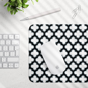 Tapis De Souris Trellis blanc et noir, treillis, Quatrefoil