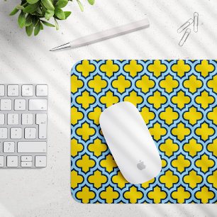 Tapis De Souris Trellis jaune et bleu bébé, treillis, Quatrefoil