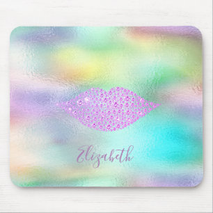 Tapis De Souris Trendy Diamonds Lèvres Arc-en-ciel Holographique