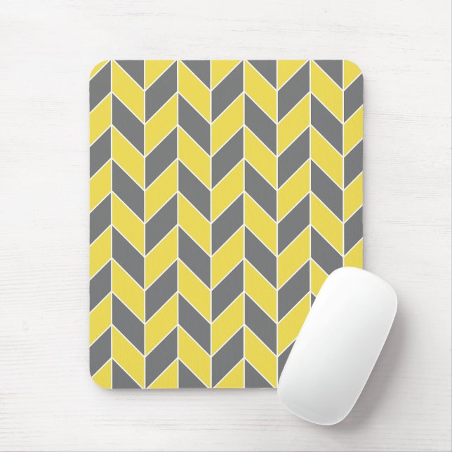 Tapis De Souris Trendy gris jaune géométrique Chevron (Avec souris)