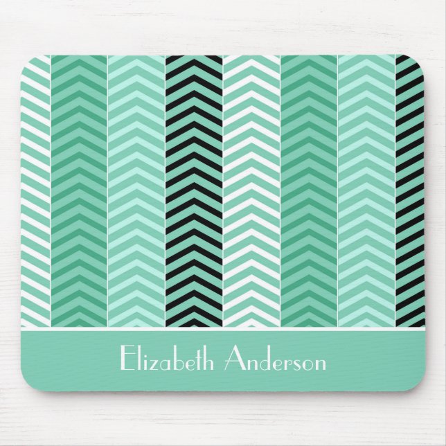 Tapis De Souris Trendy Mint Green Chevron Stripes Avec Nom (Devant)