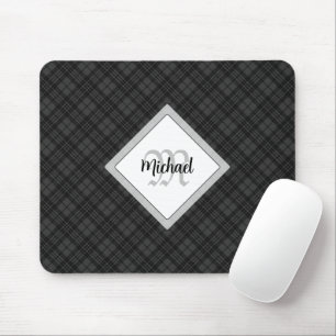 Tapis De Souris Trendy noir blanc tartan Personnaliser Monogramme