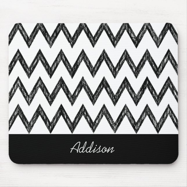 Tapis De Souris Trendy Pencil Black and White Chevron With Name (Devant)