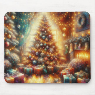 Tapis De Souris Très joyeux et lumineux sapin de Noël sur un épais