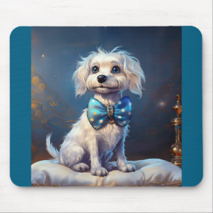 Tapis De Souris Très mignon petit chien avec noeud papillon bleu
