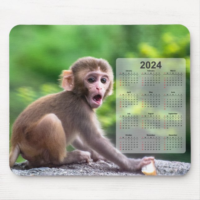 Tapis De Souris Très mignon singe 2024 Calendrier (Devant)