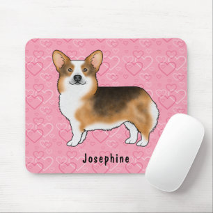 Tapis De Souris Tri en tête rouge Pembroke Welsh Corgi Coeurs et n