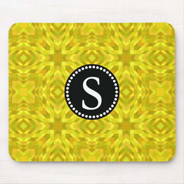 Tapis De Souris Triangle jaune Abstrait Motif noir Monogramme (Devant)