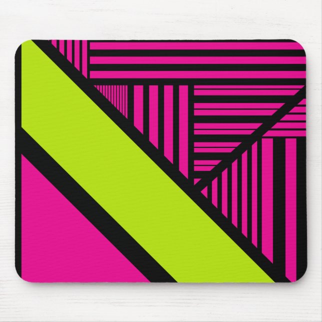 Tapis De Souris Triangle rayures en vert citron, rose chaud et noi (Devant)