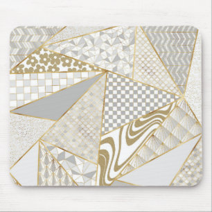 Tapis De Souris Triangles blancs d'or moderne Motif géométrique
