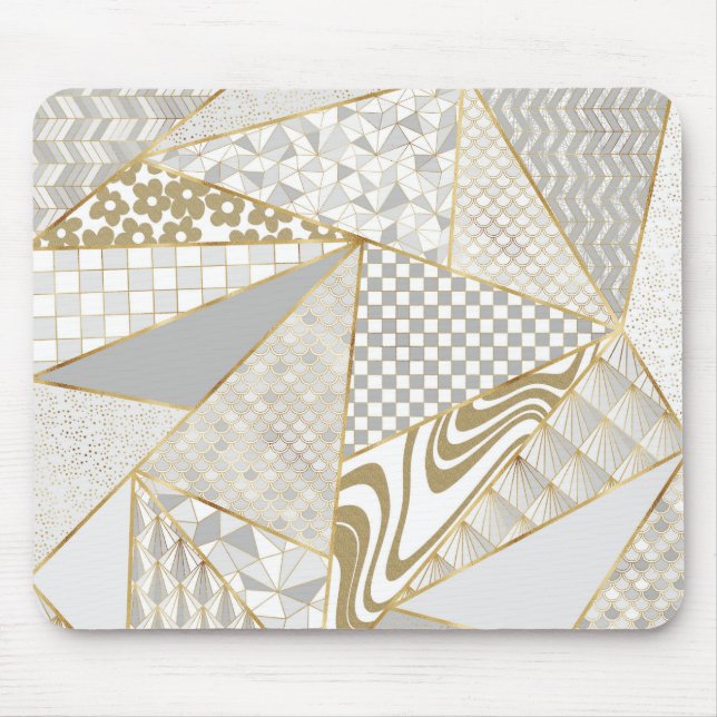 Tapis De Souris Triangles blancs d'or moderne Motif géométrique (Devant)