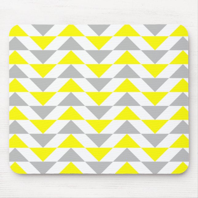 Tapis De Souris Triangles géométriques jaune, gris, motif blanc (Devant)
