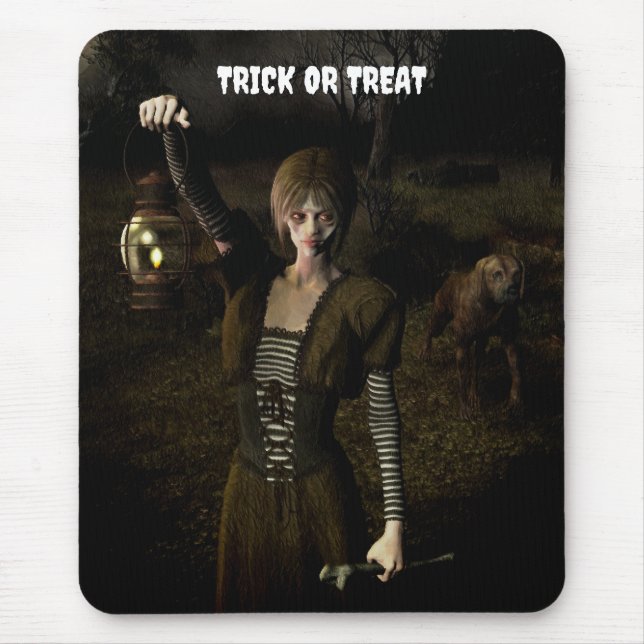 Tapis De Souris Trick or Treat. Thin female carrying lamp (Devant)