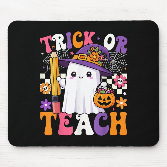 Tapis De Souris Trick Ou Enseigner Crayon Professeur Fantôme Funny (Devant)