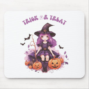 Tapis De Souris Trick ou traiter la sorcière violette Citrouilles 