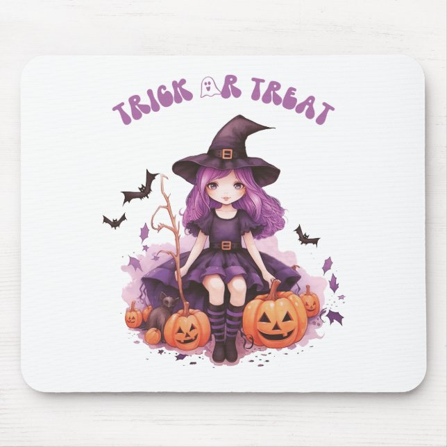 Tapis De Souris Trick ou traiter la sorcière violette Citrouilles  (Devant)