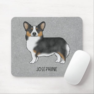 Tapis De Souris Tricolore Noir Pembroke Corgi Gallois Avec Nom