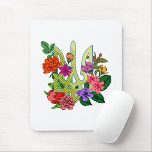 Tapis De Souris trident tryzub de l'héraldique ukrainienne fleurs
