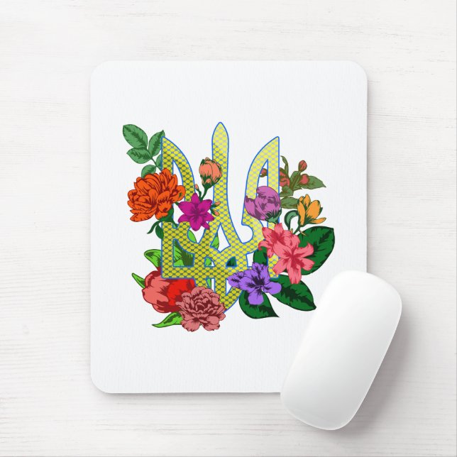 Tapis De Souris trident tryzub de l'héraldique ukrainienne fleurs  (Avec souris)