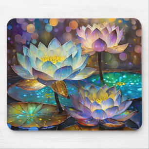 Tapis De Souris Trio de fleurs de lotus lumineuses