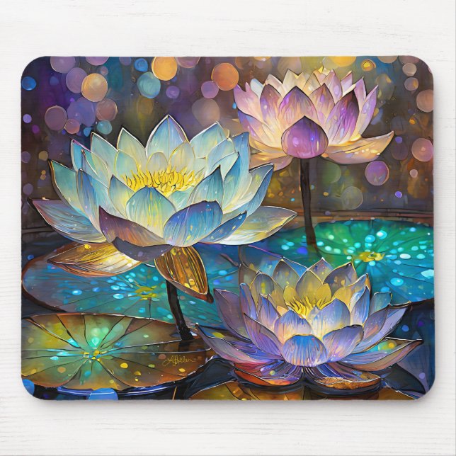 Tapis De Souris Trio de fleurs de lotus lumineuses (Devant)