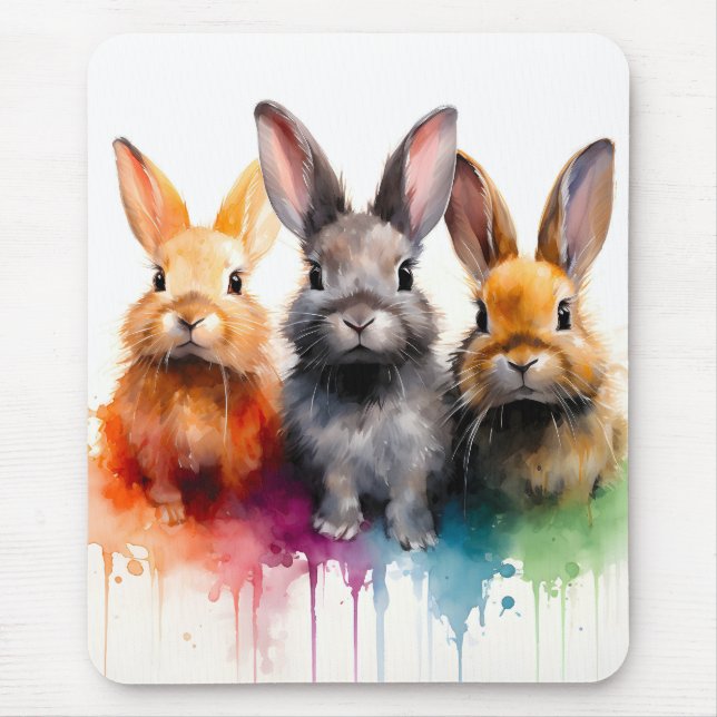 Tapis De Souris Trio de lapins aquarelle (Devant)
