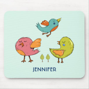 Tapis De Souris Trio d'oiseaux Whimsical colorés et mignons