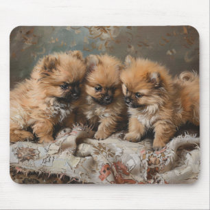 Tapis De Souris Trio Poméranien de chiot Vintage