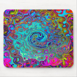 Tapis De Souris Trippy Sky Blue Abstrait Retro Liquid Swirl