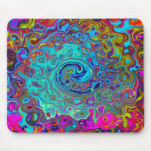 Tapis De Souris Trippy Sky Blue Abstrait Retro Liquid Swirl (Devant)