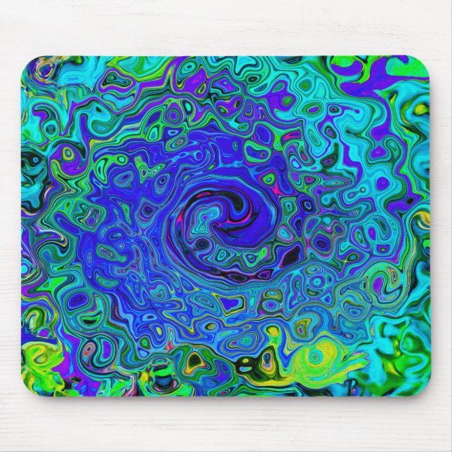 Tapis De Souris Trippy Violet Bleu Abstrait Retro Liquid Swirl (Devant)