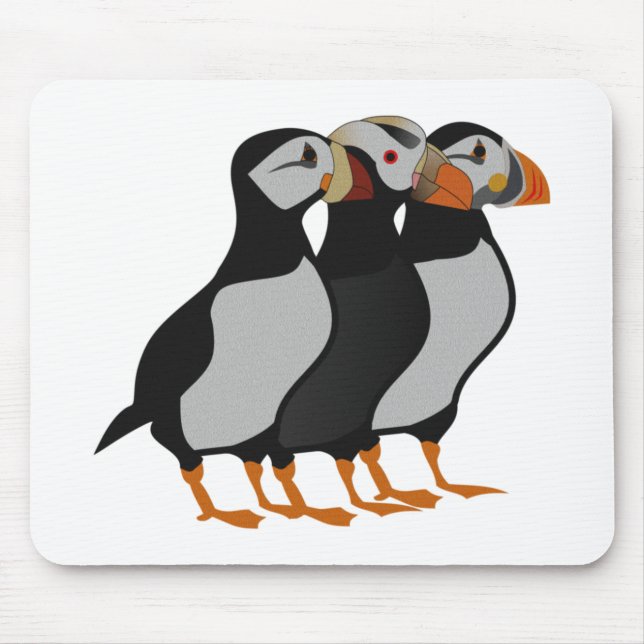 Tapis De Souris Trois adorables Puffin debout ensemble Carton (Devant)