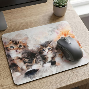 Tapis De Souris Trois belles chatons mignonnes aquarelle