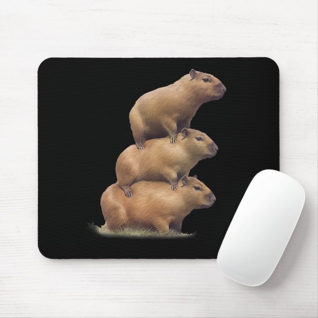 Tapis De Souris Trois Capybaras Funny Capybara Humour Stack Animal (Avec souris)