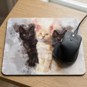 Tapis De Souris Trois chatons mignonnes et belle aquarelle