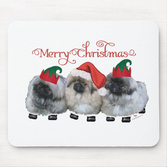 Tapis De Souris Trois chiots Pékinois Noël (Devant)