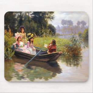 Tapis De Souris Trois dames et un homme dans un bateau