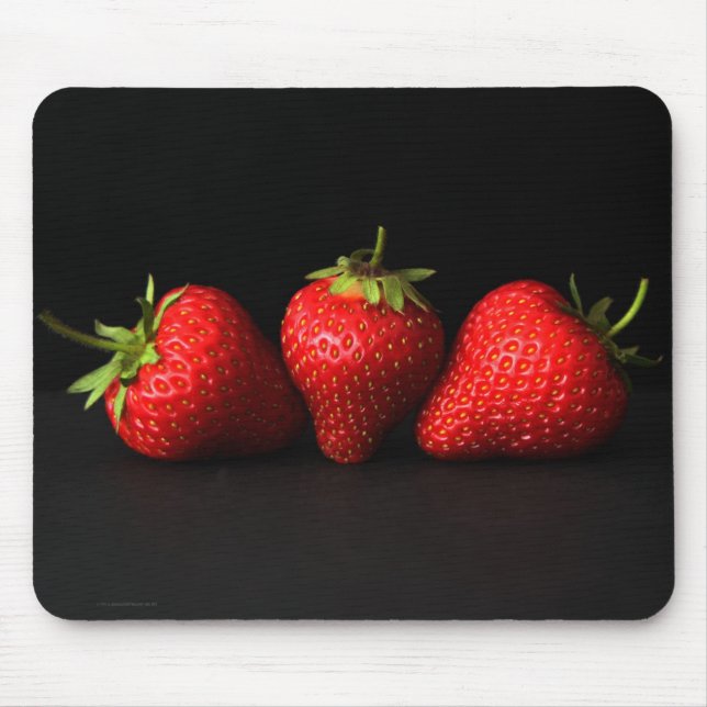 Tapis De Souris Trois Fraises Sur Mpm Noir (Devant)