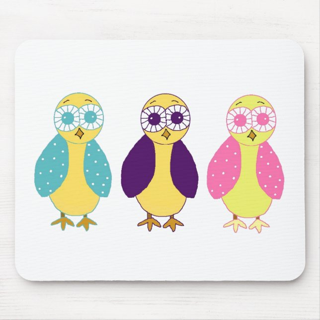 Tapis De Souris Trois Hiboux Fantaisistes (Devant)