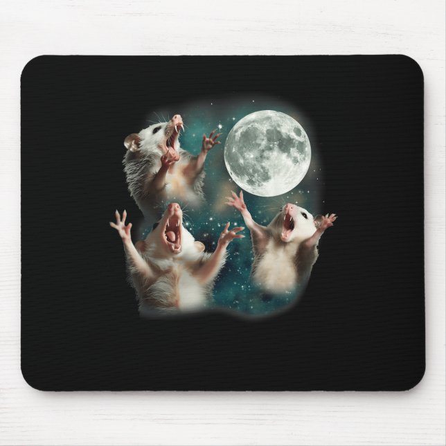 Tapis De Souris Trois Lune Possum _ 3 Opossum Funny Bizarre Maudit (Devant)
