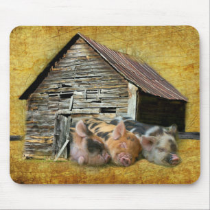 Tapis De Souris Trois Petits Cochons À La Grange Rustique Snoozing