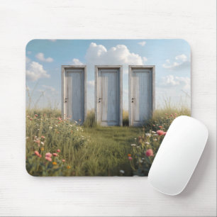 Tapis De Souris Trois portes debout dans un champ de fleurs sauvag