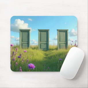 Tapis De Souris Trois portes fermées dans un champ Fleur sauvage