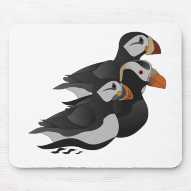 Tapis De Souris Trois Puffins Adorablement Friendly Baignade Carto (Devant)
