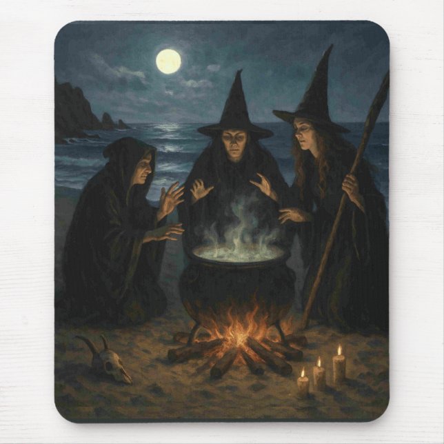 Tapis De Souris Trois Sorcières Brew Cauldron Pleine lune Beach (Devant)
