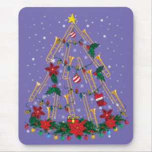 Tapis De Souris Trombone Arbre de Noël Ornements Funny Music Band