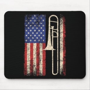 Tapis De Souris Trombone États-Unis Drapeau Chemise Jazz Musique V