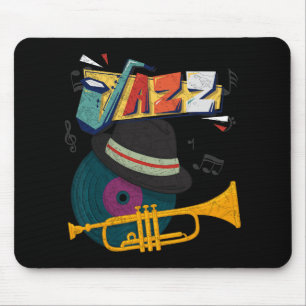 Tapis De Souris Trompettes de Jazz Rétro Joueur Amusant Festival d
