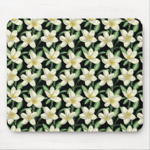 Tapis De Souris Tropical continu motif fleurs blanches feuille ver
